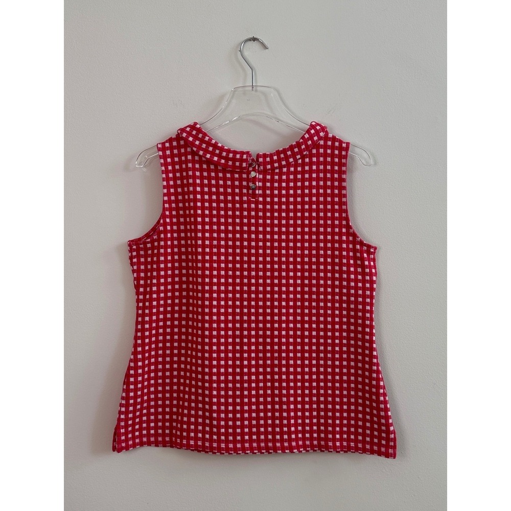 Talbot Women's Size M Sleeveless Red White Gingham Preppy Cottagecore Knit - Picture 2 of 5